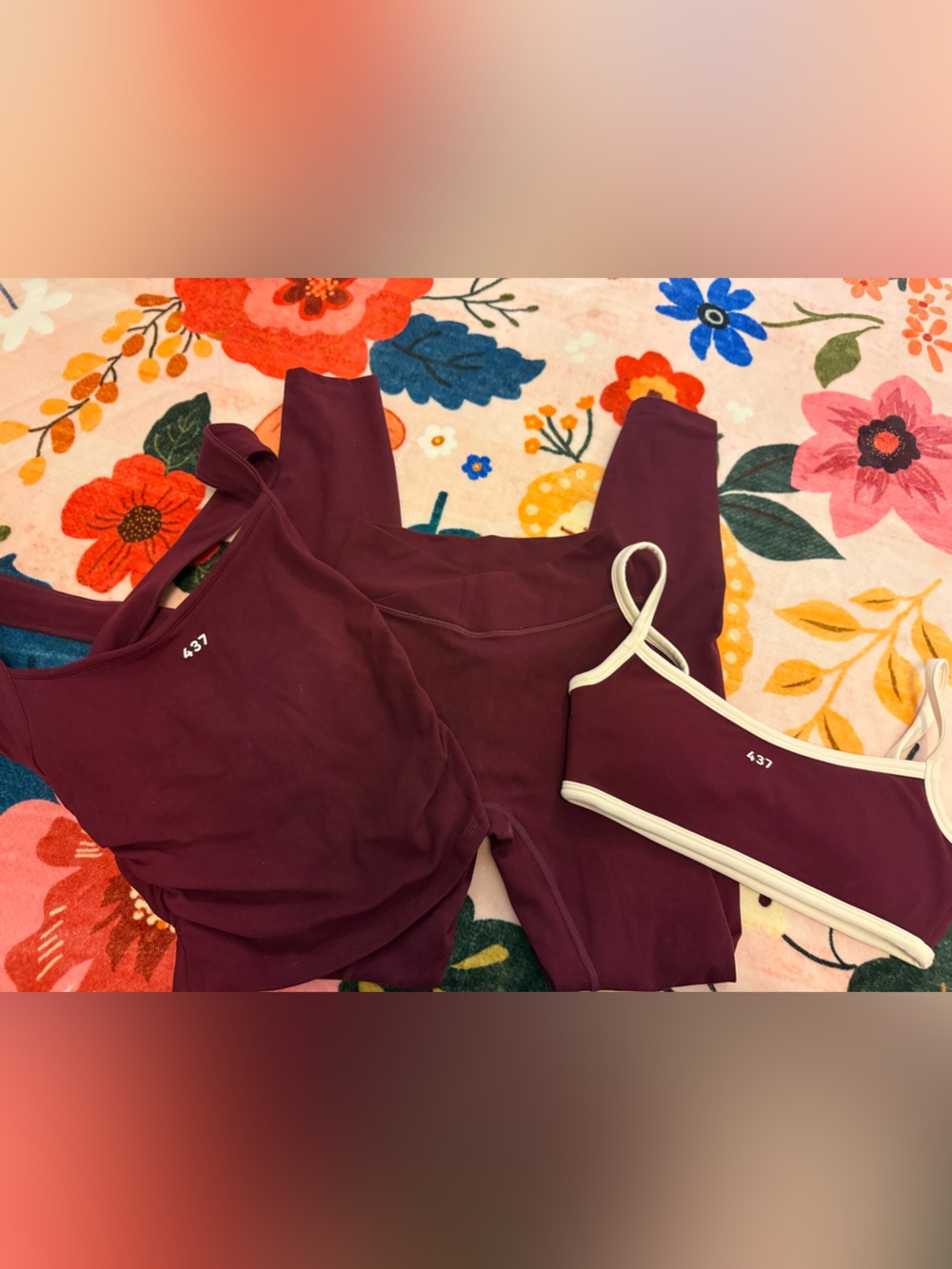 FOUR THREE SEVEN Maroon Stretch Tank with Cream Trim